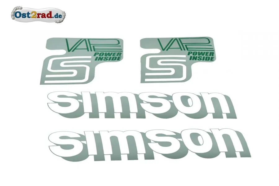 Aufklebersatz SIMSON VAPE POWER INSIDE silber-weiß-grün Aufklebersatz SIMSON VAPE POWER INSIDE silber-weiß-grün