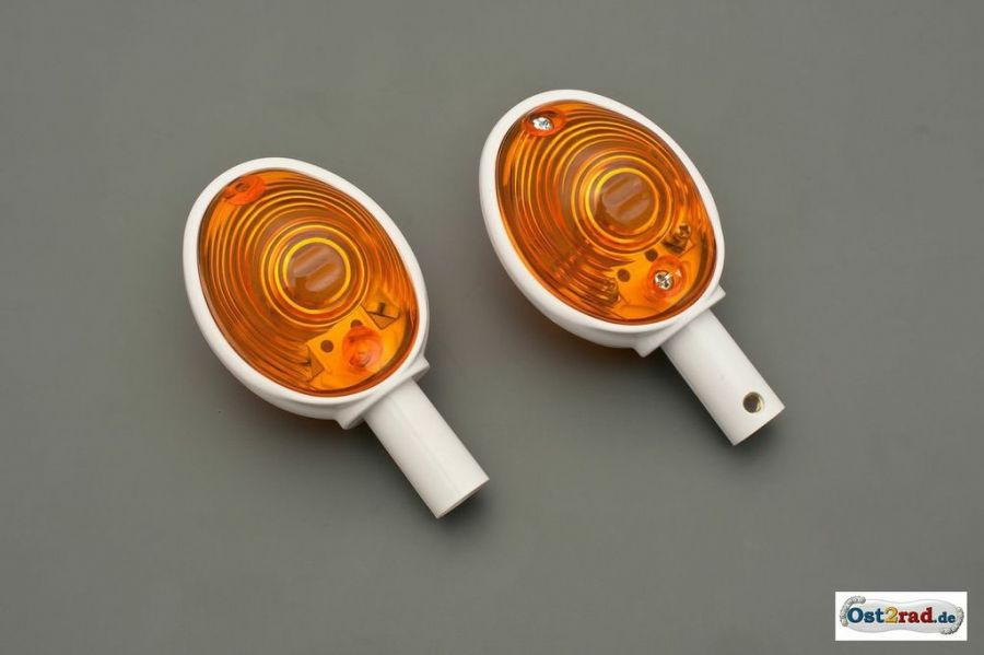 Lenkerblinker Ochsenauge 1 Paar passend für MZ SIMSON IWL weiß-orange
