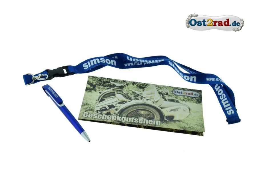 Geschenkset SIMSON Gutschein Kugelschreiber Schlüsselband Geschenkset SIMSON Gutschein Kugelschreiber Schlüsselband