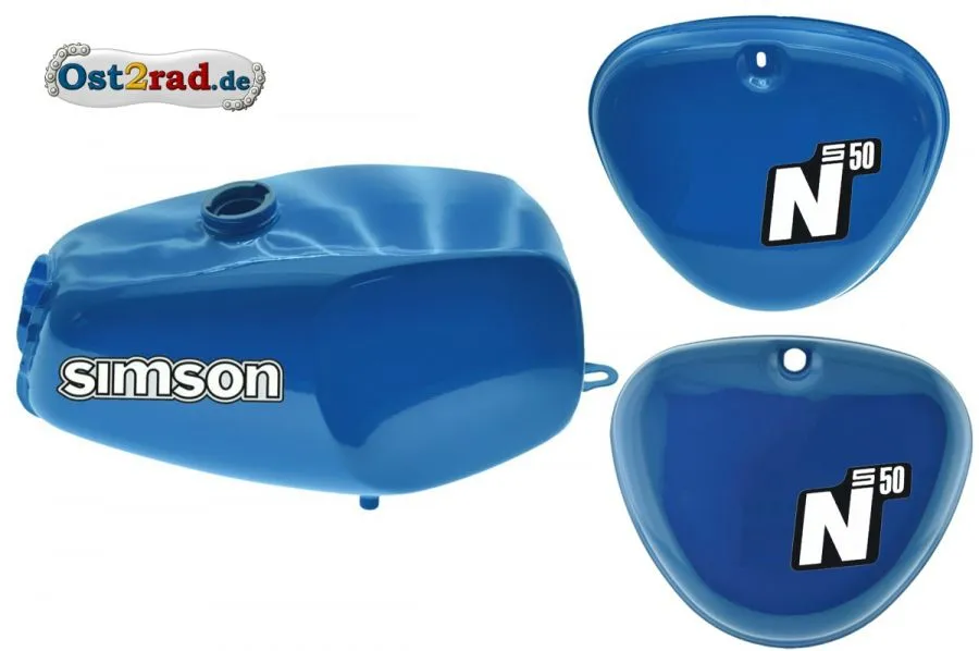 S50N Büffeltank Set, Hoch Tank für Simson, Blau, innen versiegelt S50N Büffeltank Set, Hoch Tank für Simson, Blau, innen versiegelt