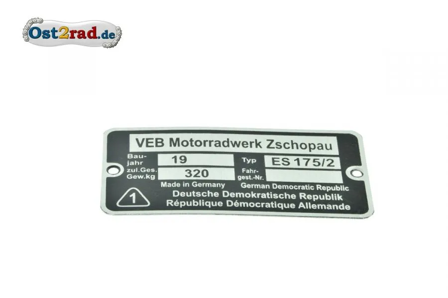 Typenschild passend für MZ ES 175/2 Typenschild passend für MZ ES 175/2