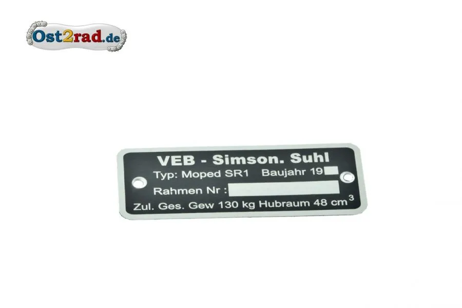 Typenschild SR1 Typenschild SR1