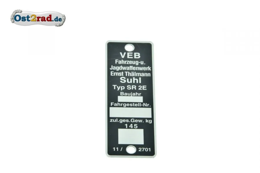 Typenschild SR2E - SENKRECHT Typenschild SR2E - SENKRECHT