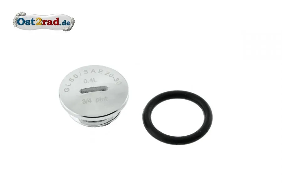 Verschlussschraube ALU CHROM mit Beschriftung für Motor Simson S51 SR50 KR51/2 inkl. O-Ring Verschlussschraube ALU CHROM mit Beschriftung für Motor Simson S51 SR50 KR51/2 inkl. O-Ring