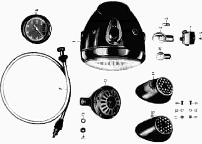 Scheinwerfer, Tachometer, Tachometerspirale, Signalhorn, Bremsschlußkennzeichenleuchte, Abblendschalter, Kabel BK 350