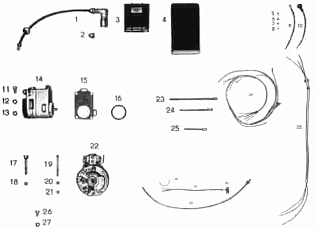 Magnetzünder, Sammler, Lichtmaschine, Scheinwerfer, Kabelbaum, Tachometer