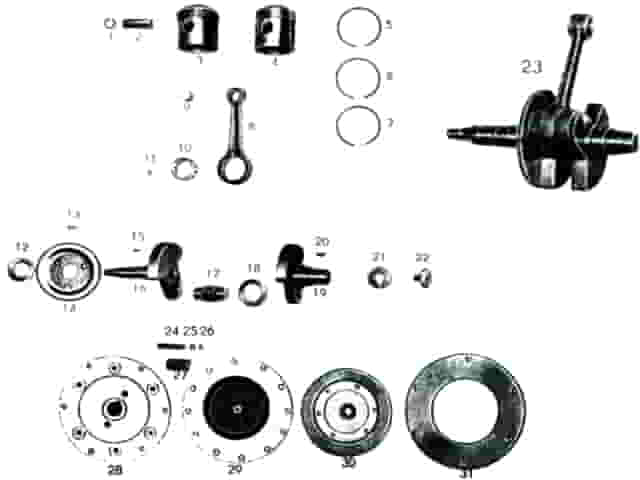 Kurbeltrieb (mit Ölschleuderblech ab Motor-Nr. 96475), Kolben, Kupplung
