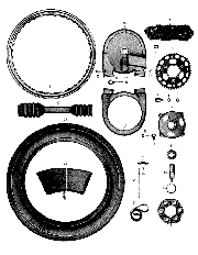 Tafel 14 Hinterradantrieb Kette, Zahnkranz, Kettenschutz, Räder, Bereifung ES