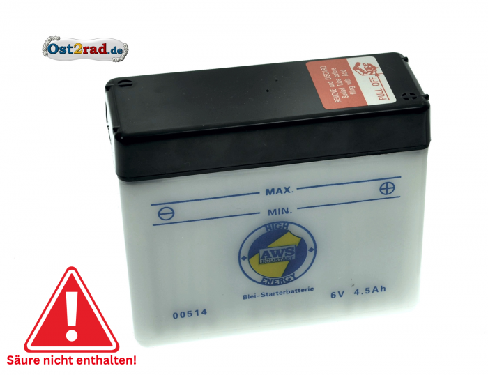 Batterie 6V 4,5A Simson Schwalbe KR51 1-2 SR4- (Preis zuzügl. Batteriepfand 7,50 €)