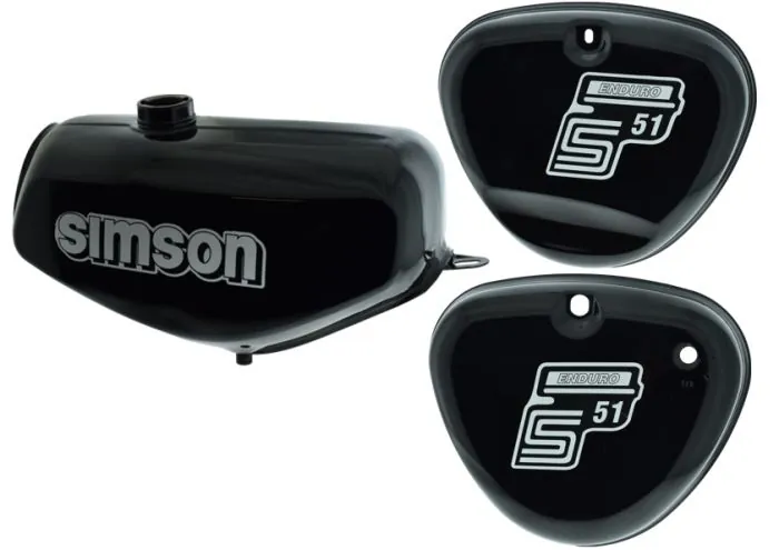Tank Set mit Seitendeckel S51E Enduro Brillant-​Schwarz, versiegelt
