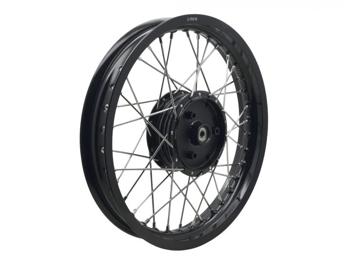 Verstärktes Breit-Speichenrad 2,15x16 Nabe-​Felge Schwarz - Edelstahl für Simson S50 S51 Schwalbe