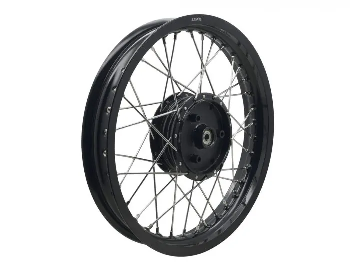 Verstärktes Breit-Speichenrad 2,15x16 Nabe-​Felge Schwarz - Edelstahl für Simson S50 S51 Schwalbe