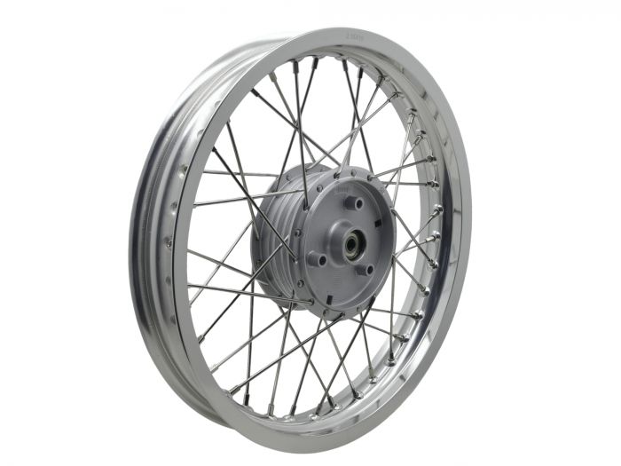 Verstärktes Breit-​Speichenrad 2,15x16 Nabe-​Felge ALU-SILBER, Edelstahl für Simson S50 S51 Schwalbe