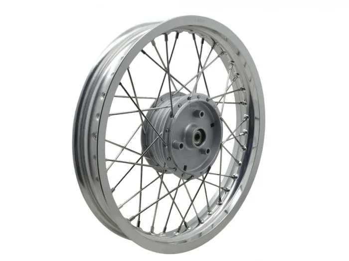 Verstärktes Breit-​Speichenrad 2,15x16 Nabe-​Felge ALU-SILBER, Edelstahl für Simson S50 S51