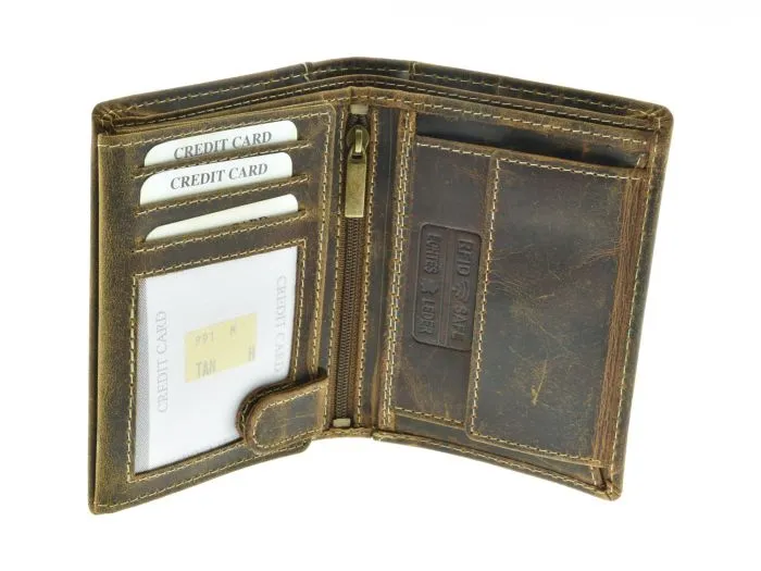Geldbörse Portmonnaie Echtleder MZ Logo Hochformat BRAUN