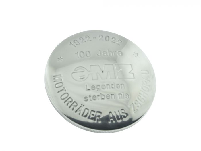 Tankdeckel 100 Jahre MZ Aluminium POLIERT ohne Schloss RT BK ES ETS TS ETZ DEUTSCHE PRODUKTION