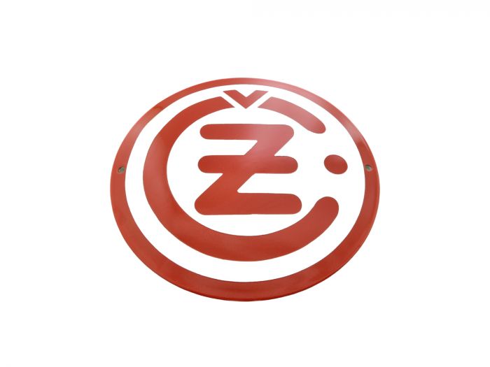 Emailleschild CZ Logo rund weiss, Schrift rot 250mm