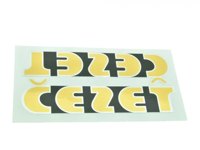 2x ČEZET Gold Schriftzug Aufkleber – 165 × 32 mm – passend für ČZ 250 / 350 Typ 471 / 472