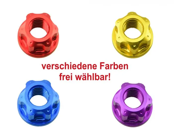 Eloxierte Aluminium-Mutter versch. Farben M12x1,5 für Schwinglagerbolzen S50, S51, S70