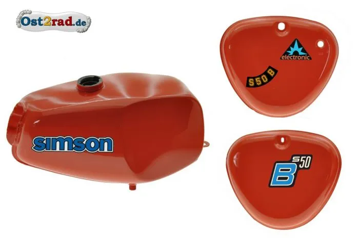 2.Wahl Büffeltank Set mit Deckel für Simson S50 S51, Rot, innen versiegelt