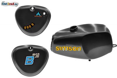 2.Wahl Büffeltank Set mit Deckel für Simson S50 S51, Schwarz-Metallic, innen versiegelt