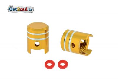 2x Ventilkappen Kolben Alu Gold eloxiert inkl. O-Ringe