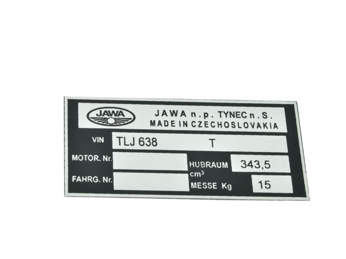 Typenschild JAWA 634 638 639 640 Tschechisch