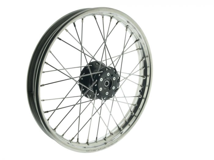 Preview: Speichenrad EDELSTAHL S53 S83 1,6x16 Zoll Scheibenbremse Nabe SCHWARZ