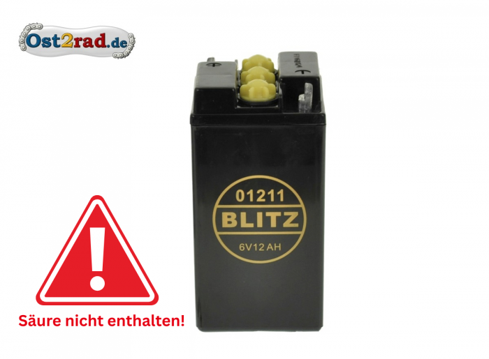 Batterie 6 V 12A quadratisch passend für MZ Simson IWL Oldtimer (Preis zuzügl. Batteriepfand 7,50 €)