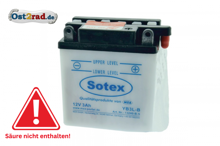 Batterie Sotex YB3L-B 12V 3Ah Simson Sperber MS50 KR51/1 Vape