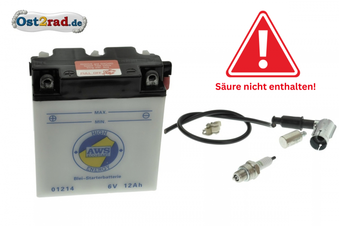Kit complet batterie 6V 12A étroite pour Simson (prix plus consigne batterie 7,50 €)
