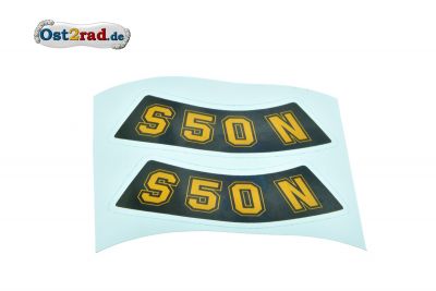 Aufkleber Paar Seitendeckel Simson S50 N geschwungen gelb