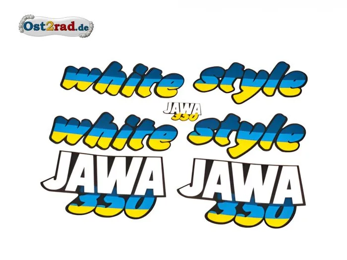 Aufklebersatz white style Jawa 640 in blau gelb