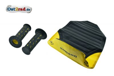 Set Handlebar Grips Yellow + seat cover black / yellow SIMSON S50, S51
