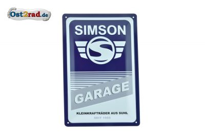 Plaque tôle bleue et blanche SIMSON-Garage 20x30cm