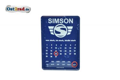 Plaque tôle calendrier perpétuel bleu SIMSON 10x14cm