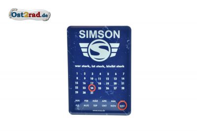 Blechschild Ewiger Kalender Simson blau 10x14cm