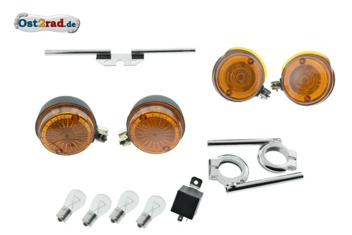 Blinkerset Halter Chrom Birnen Blinkgeber 12V S50 S51 E-Prüfzeichen