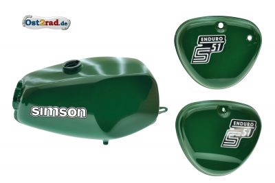 ENDURO-Büffeltank Set für Simson S50 S51 E, Billardgrün, innen versiegelt