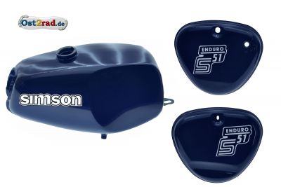 ENDURO-Büffeltank Set für Simson S50 S51 E, Perlblau metallic, innen versiegelt