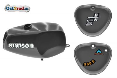 Büffeltank Set mit Seitendeckel für Simson S50 S51, DarkGray, innen versiegelt