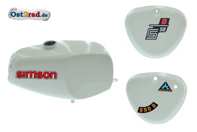 Büffeltank Set mit Seitendeckel für Simson S50 S51, weiß, innen versiegelt