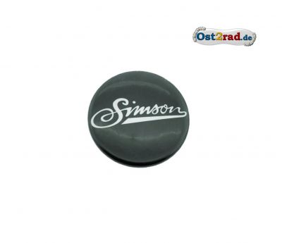 Blechbutton rund 25mm schwarz Simson Schrift alt