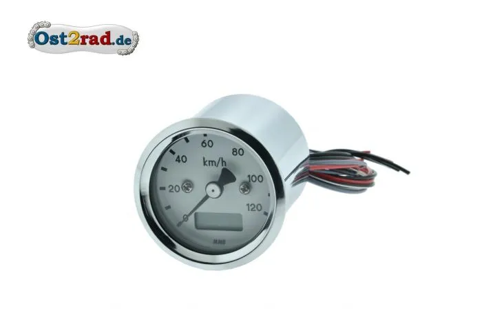 Elektronischer Tacho 120 Km/h Weiß, 12V, Chrom 48mm