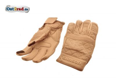 Gants de conduite avec Touch Simson cuir marron clair taille S