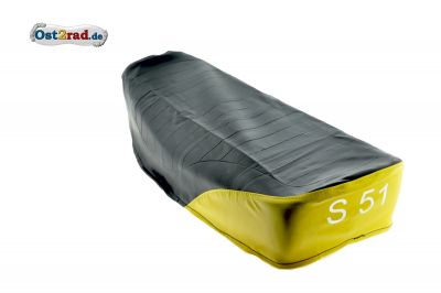 Sitzbankbezug Gelb-Schwarz für SIMSON S51 Enduro, SILBER-LOGO, strukturiert