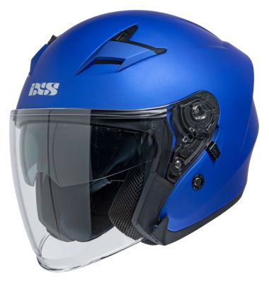 Casque jet demi-coque avec visière avec lunettes de soleil bleu mat