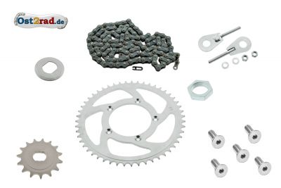 Kettensatz mit Kleinteilen - Roller SR50-25km/h Mofa - Mitnehmer: Z=51, Rollenkette 104 Glieder, Antriebskettenrad: Z=16