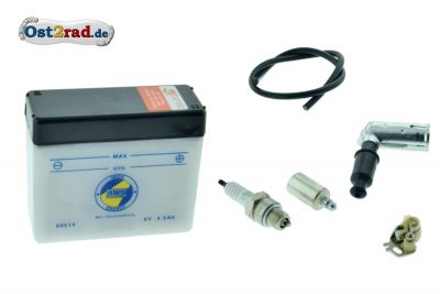 Kit complet batterie 6V 4,5A pour Simson Schwalbe (prix plus consigne batterie 7,50 €)