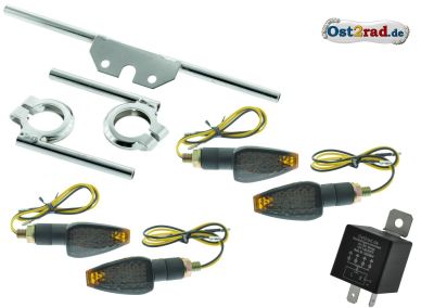 LED Mini Blinker Satz GETÖNT passend für Simson S50 S51 Blinkgeber Halter Chrom 12V